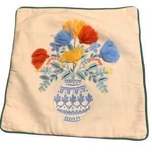 Rifle Paper Co. x Loloi Vase Study No.5 Embroidered Pillow Yarn Tasseled Flowers